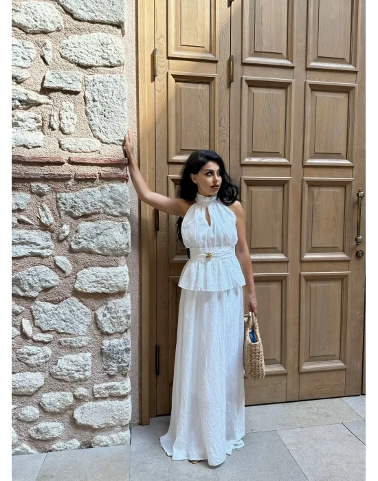 Kadın Beyaz Yaka Halter Yaka Ve Etek Tasarım Takım