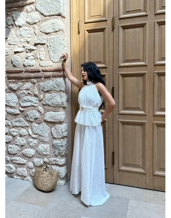 Kadın Beyaz Yaka Halter Yaka Ve Etek Tasarım Takım