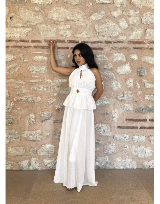 Kadın Beyaz Yaka Halter Yaka Ve Etek Tasarım Takım