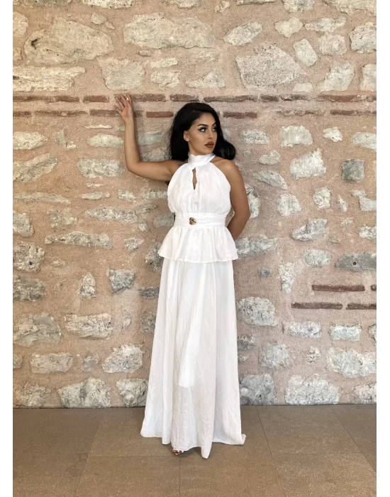Kadın Beyaz Yaka Halter Yaka Ve Etek Tasarım Takım