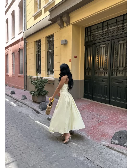 Kadın Boyundan Bağlamalı Kabarık Poplin Midi Elbise