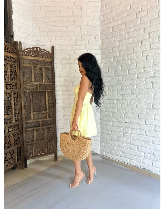 Kadın Boyundan Bağlamalı Mini Pileli Elbise