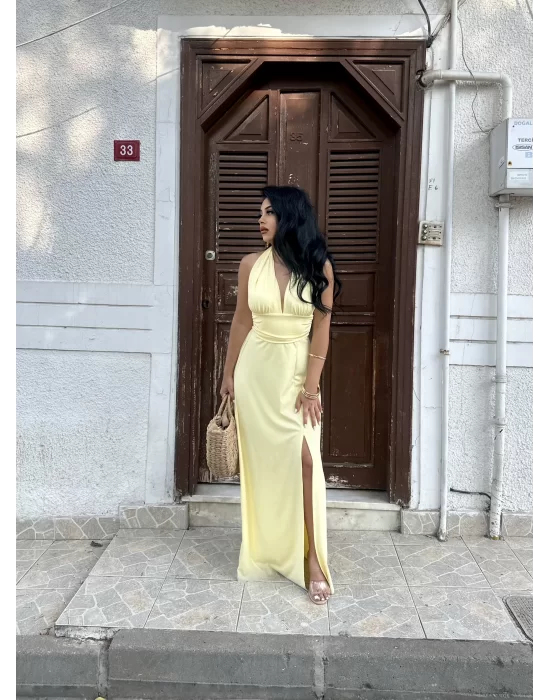 Kadın Boyundan Bağlamalı Sırt Dekolteli Elbise