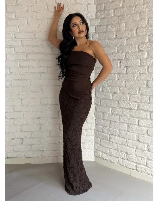 Kadın Büstiyerli Dantel Uzun Elbise