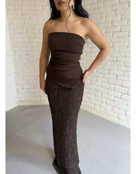 Kadın Büstiyerli Dantel Uzun Elbise