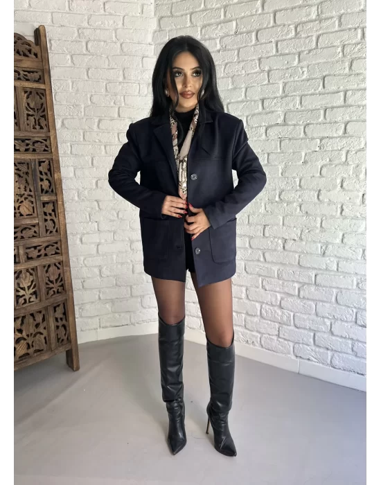 Kadın Cepli Astarlı Premium Süet Ceket