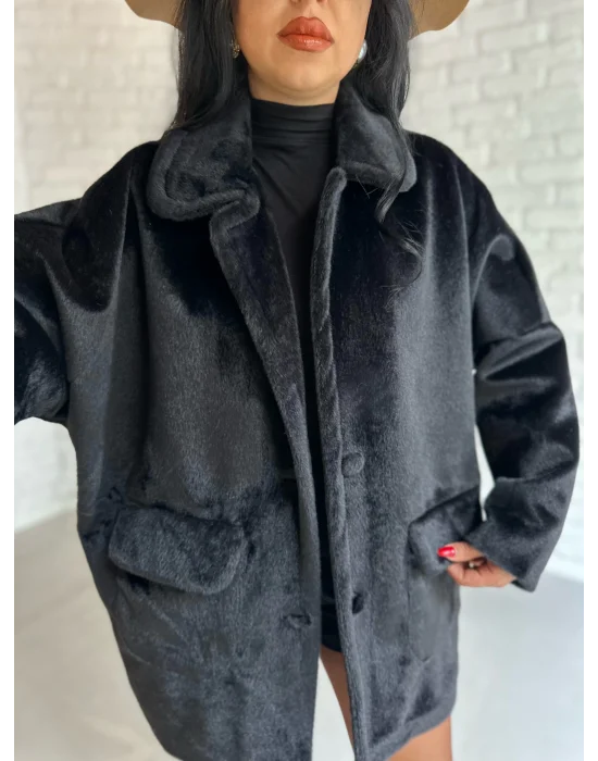 Kadın Çift Kapaklı Fox Kumaş Kürk Kaban