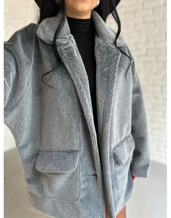 Kadın Çift Kapaklı Fox Kumaş Kürk Kaban