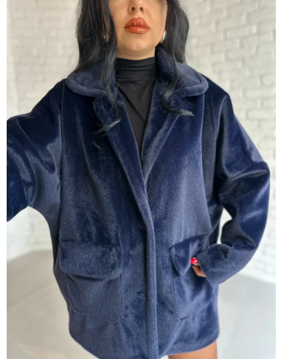 Kadın Çift Kapaklı Fox Kumaş Kürk Kaban