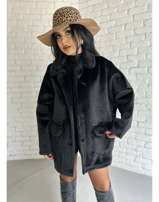 Kadın Çift Kapaklı Fox Kumaş Kürk Kaban