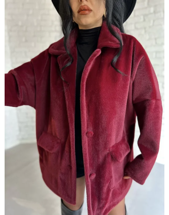 Kadın Çift Kapaklı Fox Kumaş Kürk Kaban