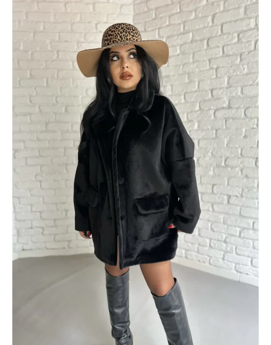 Kadın Çift Kapaklı Fox Kumaş Kürk Kaban