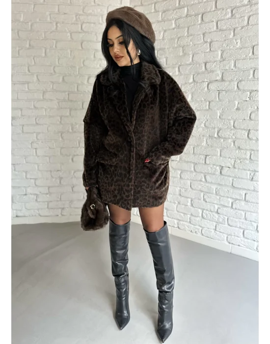 Kadın Çift Kapaklı Fox Kumaş Kürk Kaban