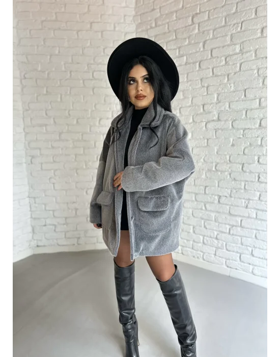 Kadın Çift Kapaklı Fox Kumaş Kürk Kaban