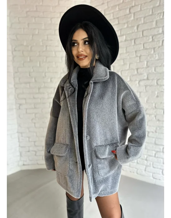 Kadın Çift Kapaklı Fox Kumaş Kürk Kaban