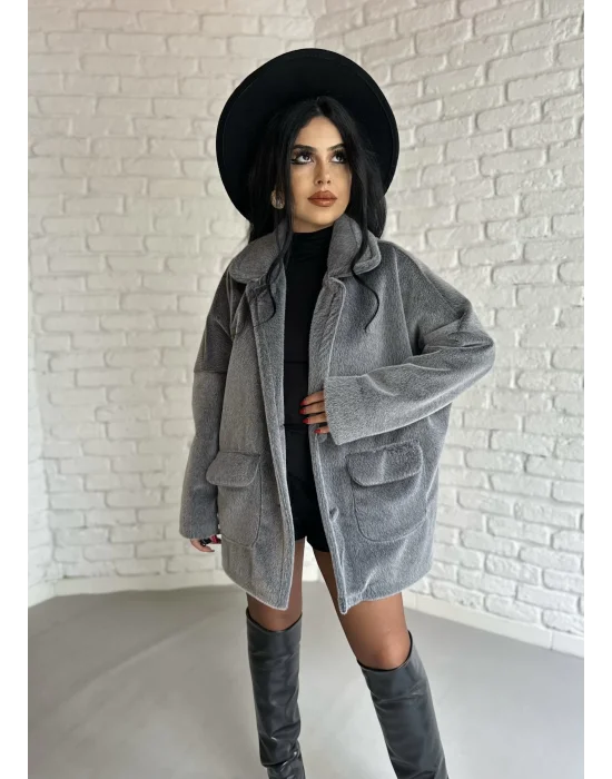 Kadın Çift Kapaklı Fox Kumaş Kürk Kaban