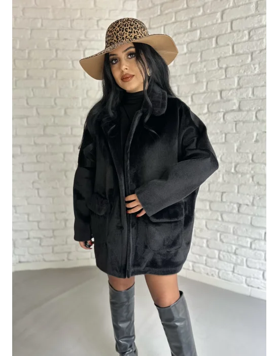 Kadın Çift Kapaklı Fox Kumaş Kürk Kaban