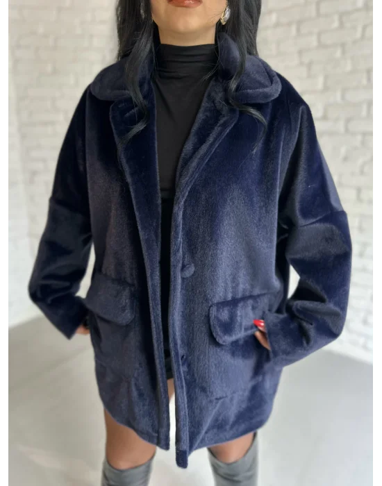 Kadın Çift Kapaklı Fox Kumaş Kürk Kaban