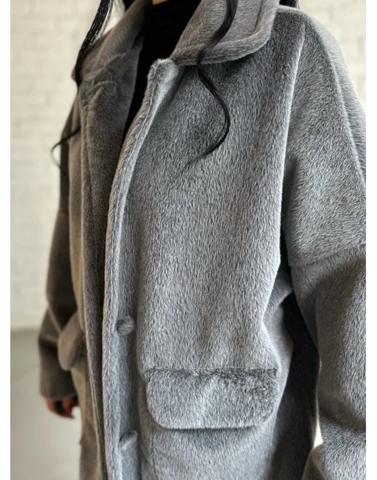 Kadın Çift Kapaklı Fox Kumaş Kürk Kaban