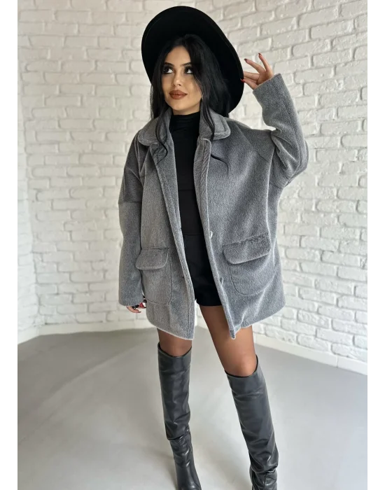 Kadın Çift Kapaklı Fox Kumaş Kürk Kaban