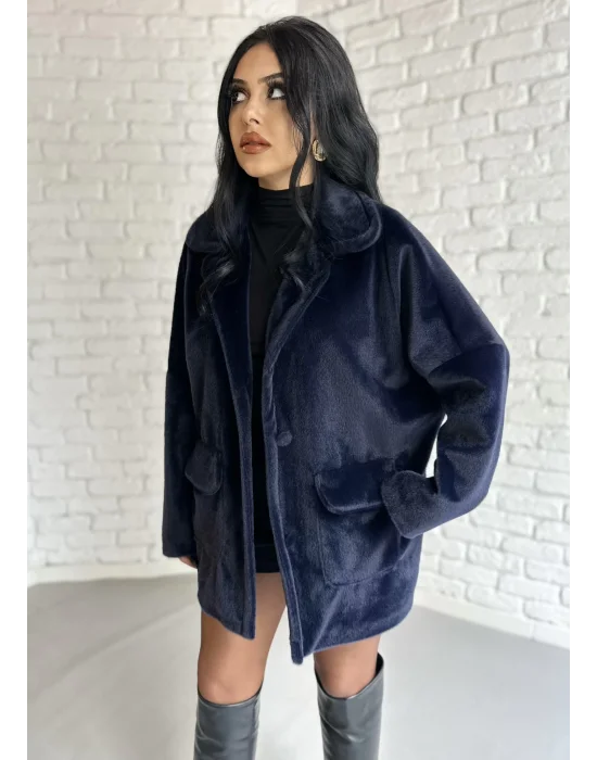 Kadın Çift Kapaklı Fox Kumaş Kürk Kaban