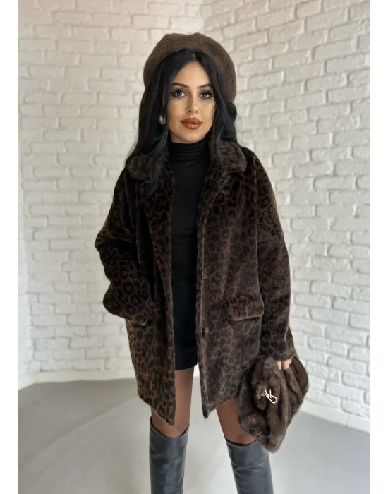 Kadın Çift Kapaklı Fox Kumaş Kürk Kaban