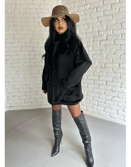 Kadın Çift Kapaklı Fox Kumaş Kürk Kaban