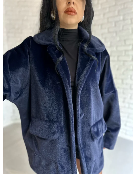 Kadın Çift Kapaklı Fox Kumaş Kürk Kaban