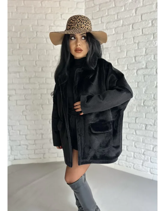 Kadın Çift Kapaklı Fox Kumaş Kürk Kaban