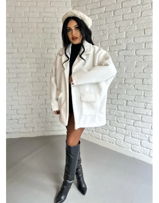 Kadın Çift Kapaklı Fox Kumaş Kürk Kaban