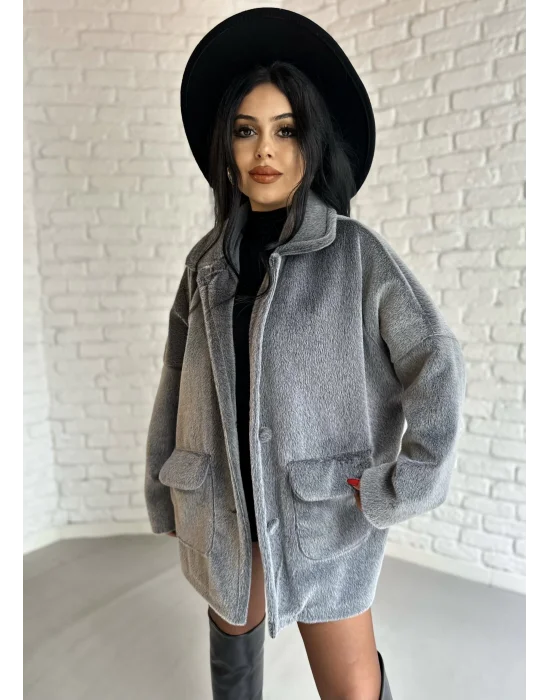 Kadın Çift Kapaklı Fox Kumaş Kürk Kaban