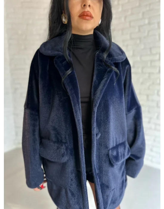 Kadın Çift Kapaklı Fox Kumaş Kürk Kaban