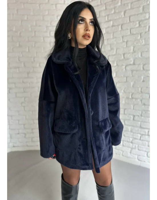 Kadın Çift Kapaklı Fox Kumaş Kürk Kaban