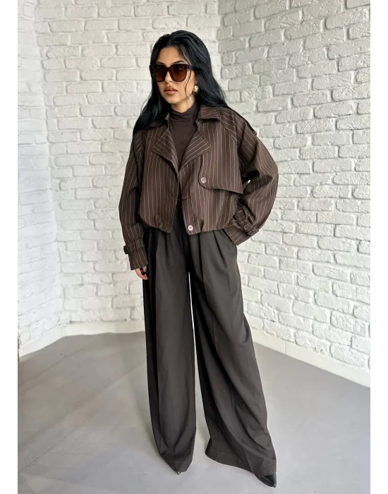 Kadın Çizgili Astarlı Kısa Bomber Ceket