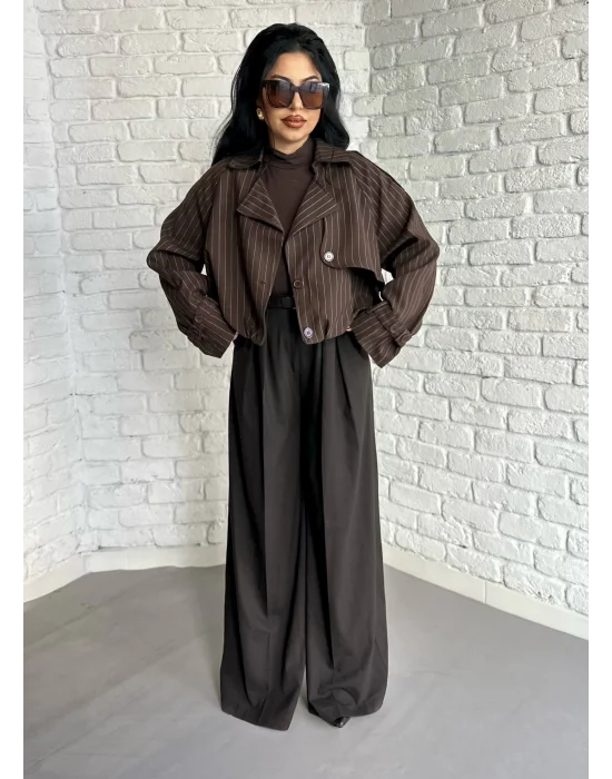 Kadın Çizgili Astarlı Kısa Bomber Ceket