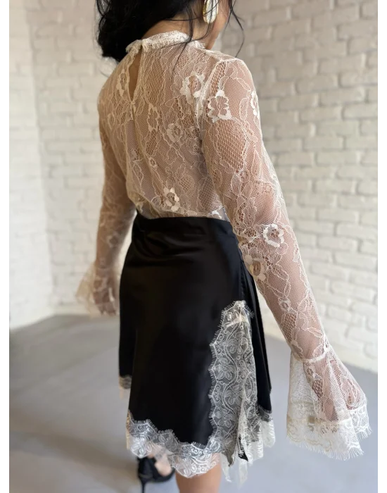 Kadın Dantel Detaylı Saten Viral Elbise