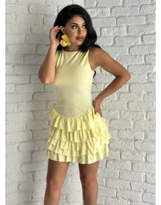 Kadın Halter Yaka Fırfırlı Şortlu Elbise