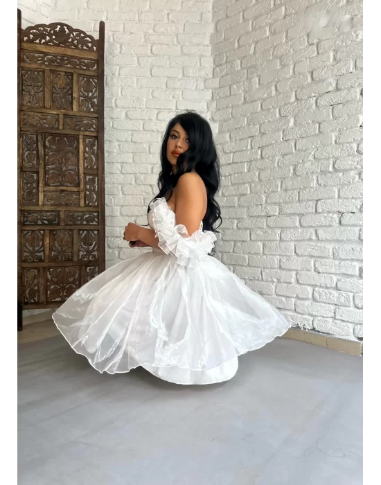 Kadın Kalp Yaka Kol Detaylı Tül BELLA Elbise
