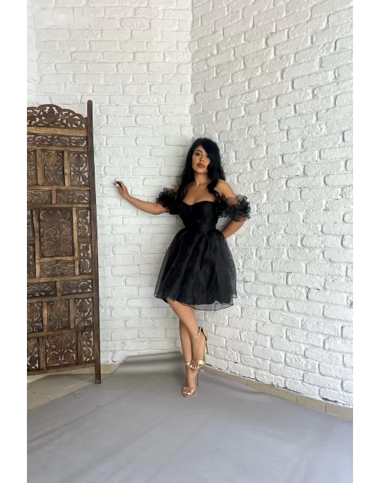 Kadın Kalp Yaka Kol Detaylı Tül BELLA Elbise