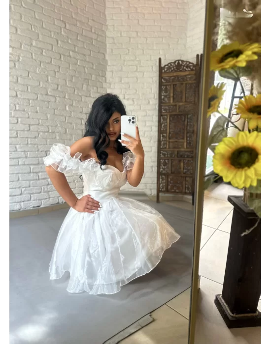 Kadın Kalp Yaka Kol Detaylı Tül BELLA Elbise