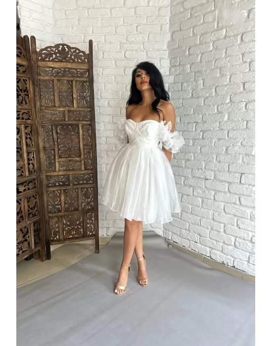 Kadın Kalp Yaka Kol Detaylı Tül BELLA Elbise