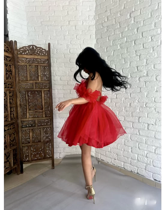 Kadın Kalp Yaka Kol Detaylı Tül BELLA Elbise