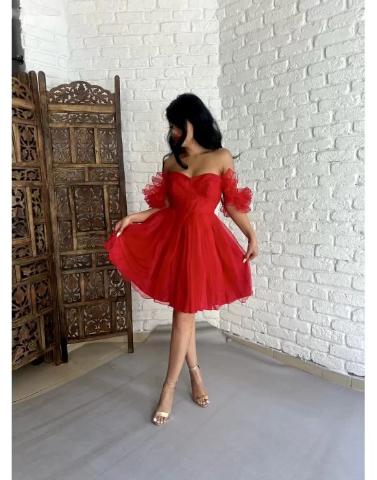 Kadın Kalp Yaka Kol Detaylı Tül BELLA Elbise