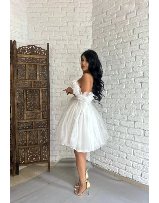 Kadın Kalp Yaka Kol Detaylı Tül BELLA Elbise