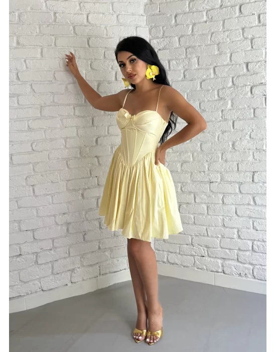 Kadın Kalp Yaka Korse Detaylı Arkası Bağçıklı Mini Elbise