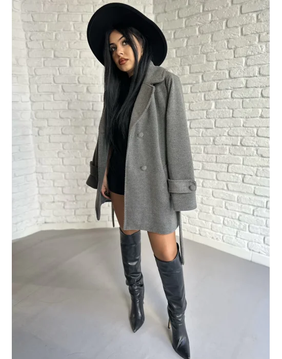 Kadın Kaşmir Dokulu Astarlı Kaşe Kaban