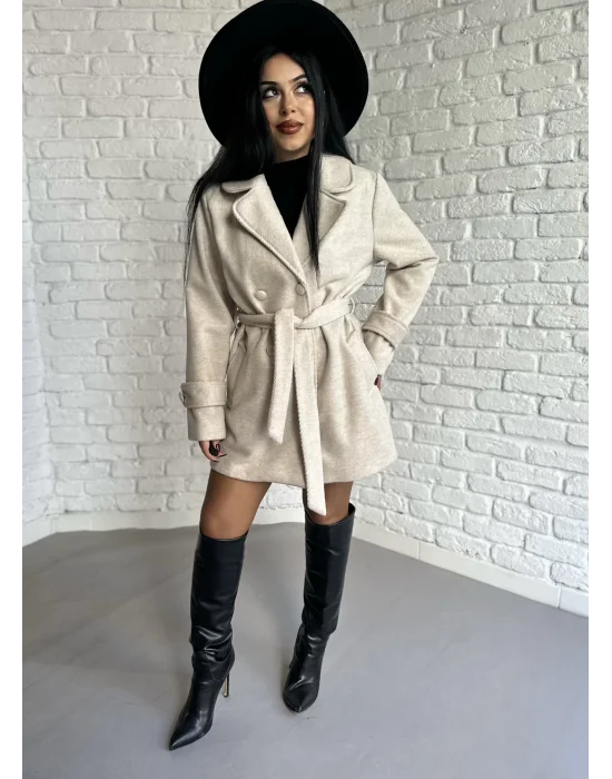 Kadın Kaşmir Dokulu Astarlı Kaşe Kaban