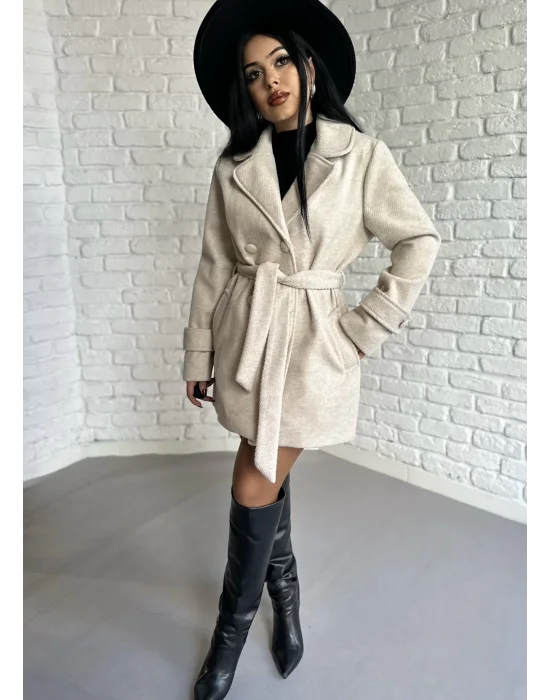 Kadın Kaşmir Dokulu Astarlı Kaşe Kaban