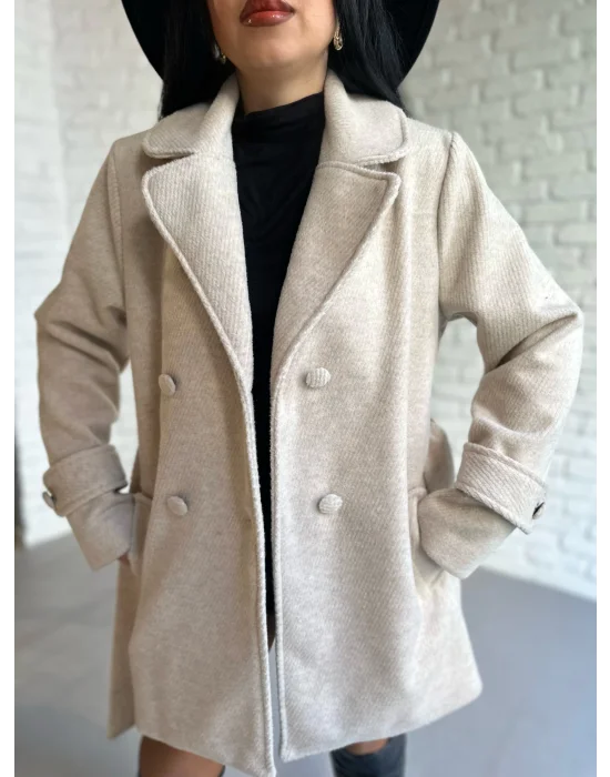 Kadın Kaşmir Dokulu Astarlı Kaşe Kaban