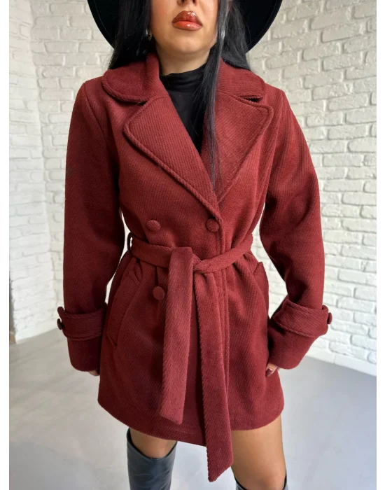 Kadın Kaşmir Dokulu Astarlı Kaşe Kaban